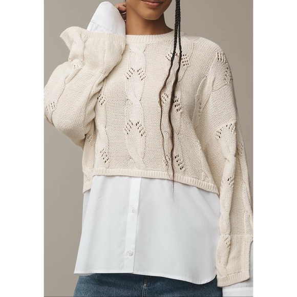 ANTHROPOLOGIE PILCRO Cable Twofer Sweater Ivory | XXS - Picture 7 of 14